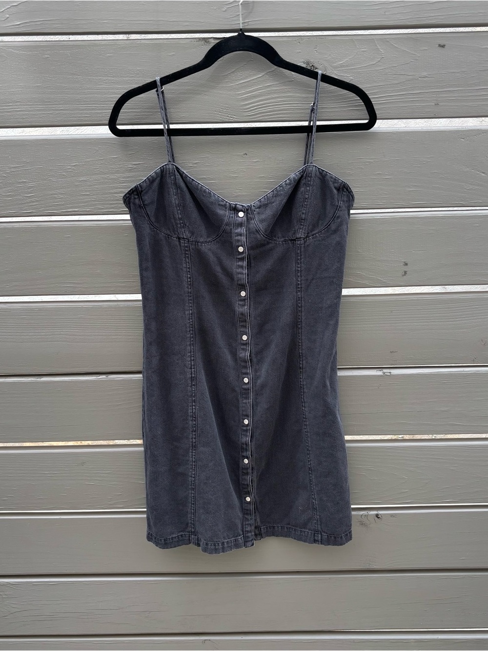 Calvin Klein Jeans Black Denim Bustier Mini Dress Bodycon Snap Front Size M